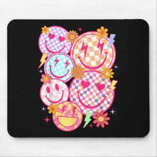 Retro Happy Face Chequered Pattern Smile Face Tren Mouse Pad