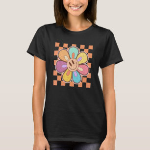 Retro Happy Face Daisy Flower Chequered Pattern Sm T-Shirt
