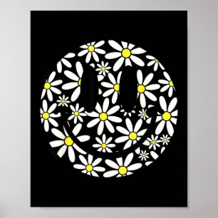 Retro happy face daisy flower preppy aesthetic poster