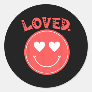 Retro Happy Face Heart Loved Tee Smile Face Uni  Classic Round Sticker
