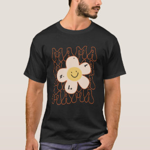 Retro Happy Face Mama Groovy Daisy Flower Smile Fa T-Shirt