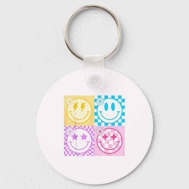 Retro Happy Face Shirt Checkered Pattern Smile Fac Key Ring (Front)