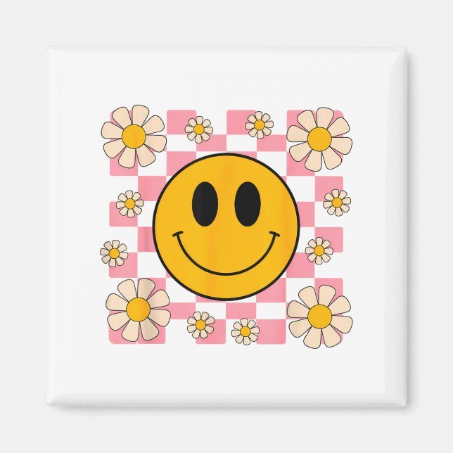 Retro Happy Face Shirt Checkered Pattern Smile Fac Magnet (Front)