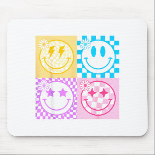 Retro Happy Face Shirt Checkered Pattern Smile Fac Mouse Pad