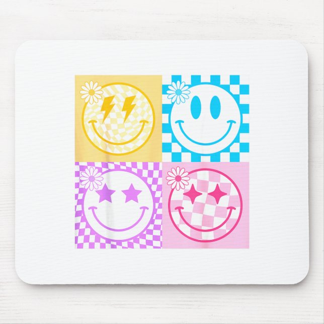 Retro Happy Face Shirt Checkered Pattern Smile Fac Mouse Pad (Front)