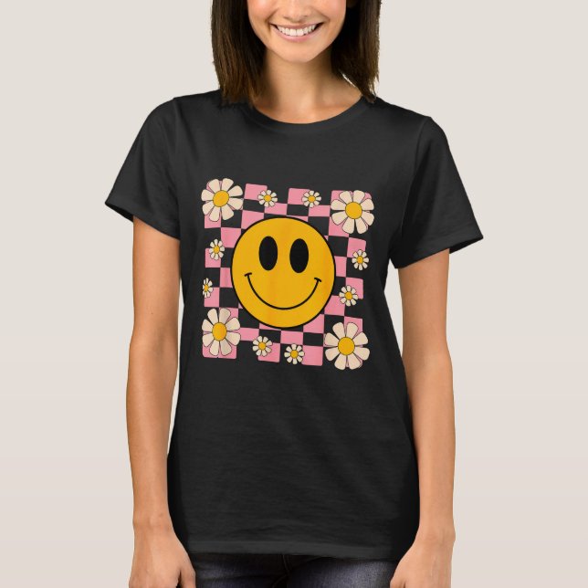 Retro Happy Face Shirt Chequered Pattern Smile Fac (Front)