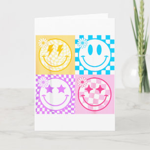 Retro Happy Face Shirt Chequered Pattern Smile Fac Card