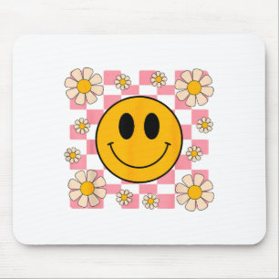 Retro Happy Face Shirt Chequered Pattern Smile Fac Mouse Pad