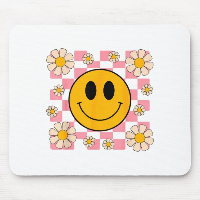 Retro Happy Face Shirt Chequered Pattern Smile Fac Mouse Pad (Front)