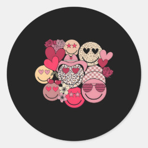 Retro Happy Face Smile Trendy Hippe Heart Valentin Classic Round Sticker