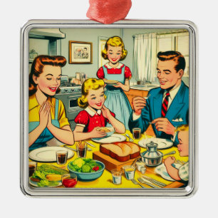 Retro Happy Family Comics Metal Ornament