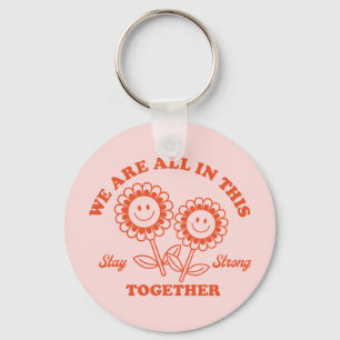 Retro Happy Flower Graphic Key Ring