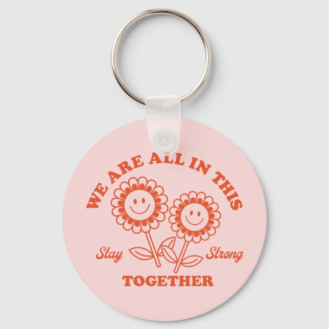 Retro Happy Flower Graphic Key Ring (Front)