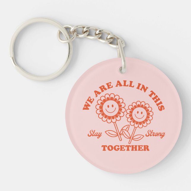Retro Happy Flower Graphic Key Ring (Front)