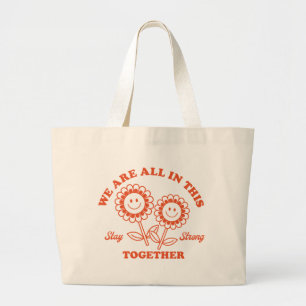 Retro Happy Flower Graphic Large Tote Bag