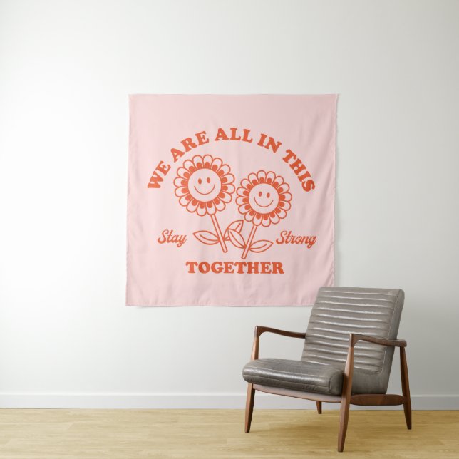 Retro Happy Flower Graphic Tapestry (In Situ)
