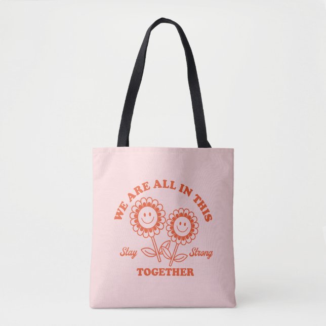 Retro Happy Flower Graphic Tote Bag (Front)