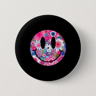 Retro Happy Flowers Smile Face Groovy Boho Design 6 Cm Round Badge