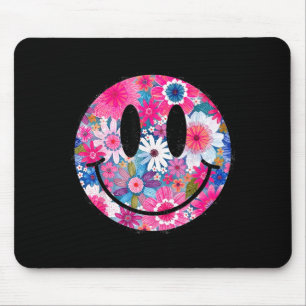 Retro Happy Flowers Smile Face Groovy Boho Design Mouse Pad