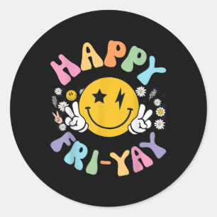 Retro Happy Fri-yay Funny Fri Yay Teacher Student Classic Round Sticker