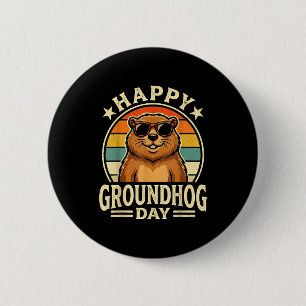 Retro Happy Groundhog Day Cool Ground Hog Day 2026 6 Cm Round Badge