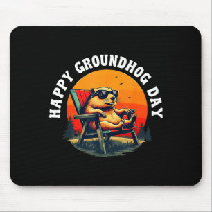 Retro Happy Groundhog Day Funny Ground Hog Sunset  Mouse Pad