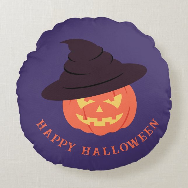 Retro Happy Halloween Round Pumpkin Pillow  (Front)