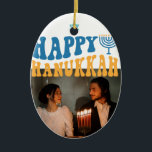Retro Happy Hanukkah Personalised Photo Ceramic Ornament<br><div class="desc">Retro Happy Hanukkah Personalised Photo Ceramic Ornament</div>