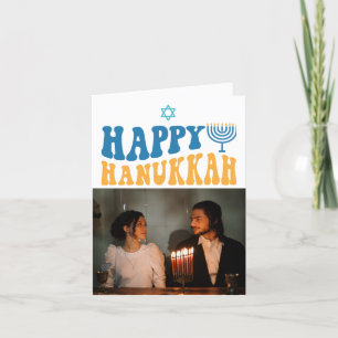 Retro Happy Hanukkah Personalised Photo Holiday Card