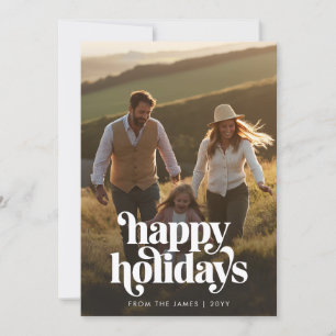 Retro Happy Holidays Christmas Family Photo Holiday Card