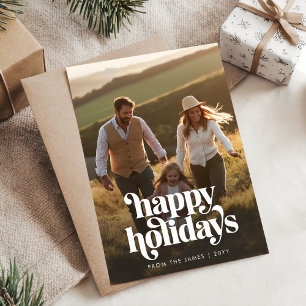 Retro Happy Holidays Christmas Vertical Photo Holiday Card