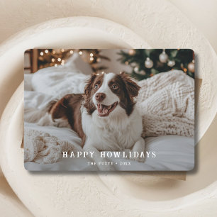Retro Happy Howliday Dog Christmas Greetings Photo Holiday Card