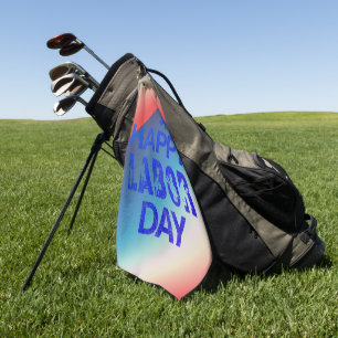 Retro Happy Labour Day In Retro Blue Golf Towel