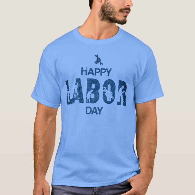 Retro Happy Labour Day In Retro Blue T-Shirt (Front)