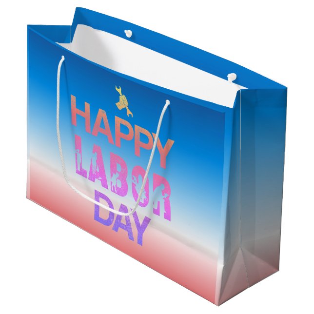 Retro Happy Labour Day In Retro Red Large Gift Bag (Front Angled)