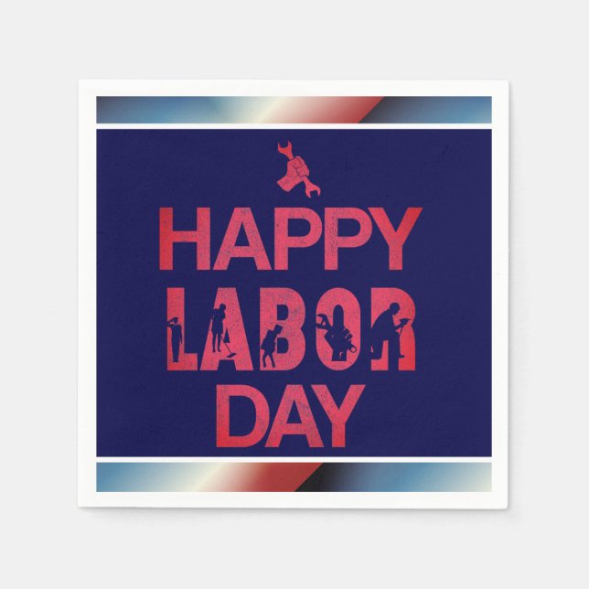 Retro Happy Labour Day In Retro Red Napkin (Front)