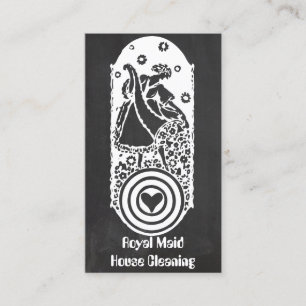 Retro Happy Lady Maid Chalkboard Cleaning Services Business Card