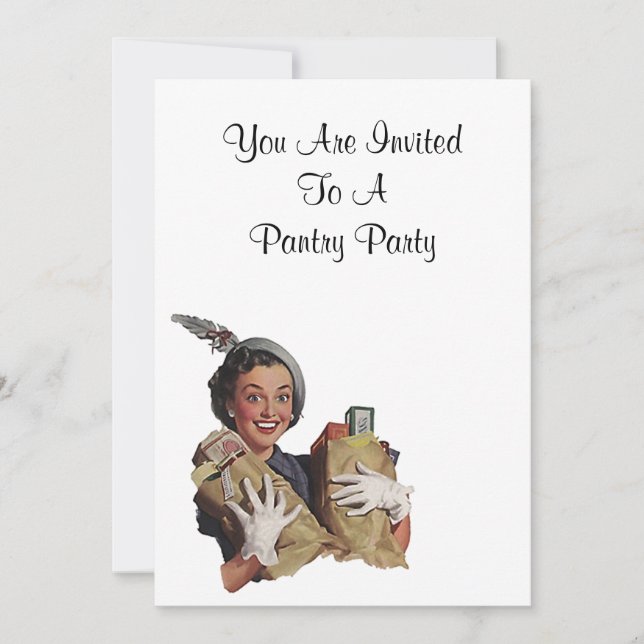 Retro Happy Lady Pantry Party Stock The Kitchen Invitation (Front)