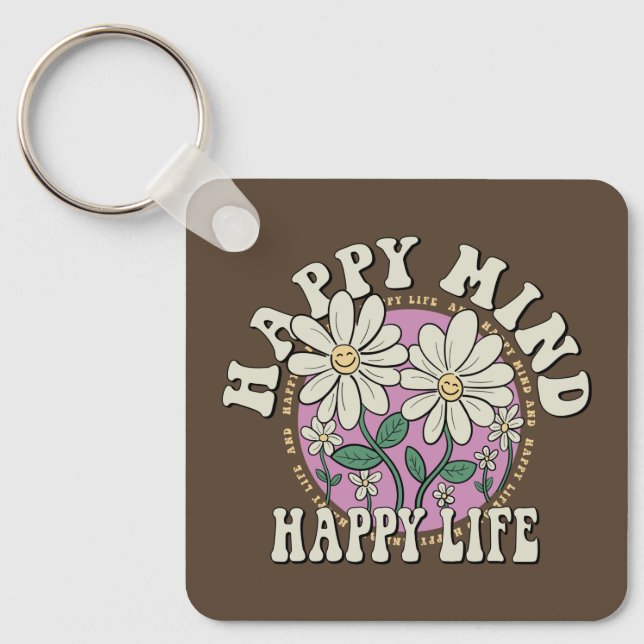 Retro Happy Mind Happy Life Key Ring (Front)