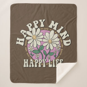 Retro Happy Mind Happy Life Sherpa Blanket
