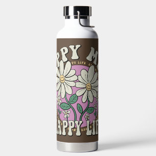 Retro Happy Mind Happy Life Water Bottle