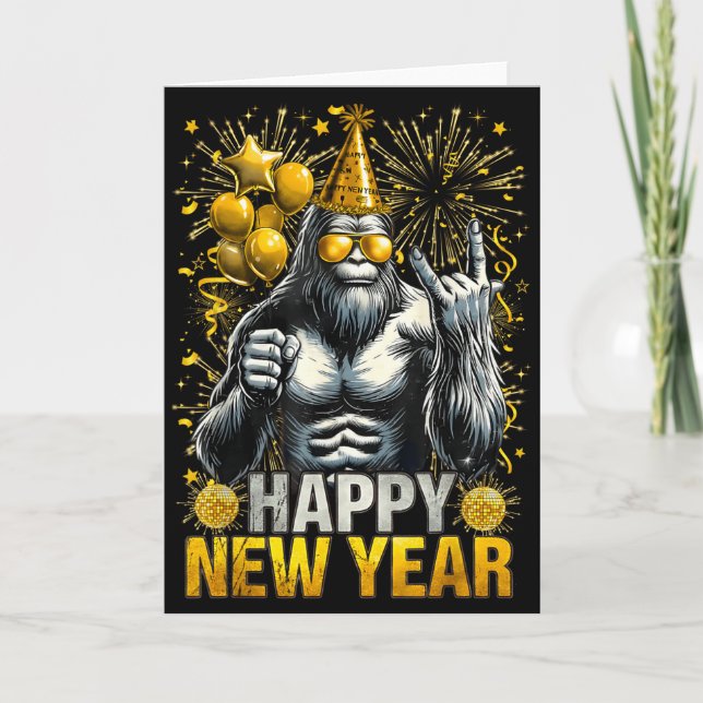 Retro Happy New Year 2026 Bigfoot Lovers New Years Card (Front)