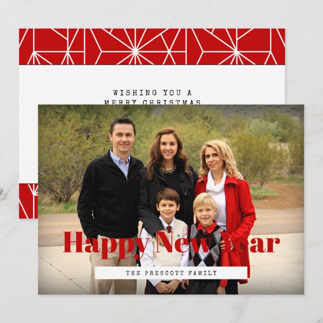 Retro Happy New Year family photo Holiday Card (Front/Back)