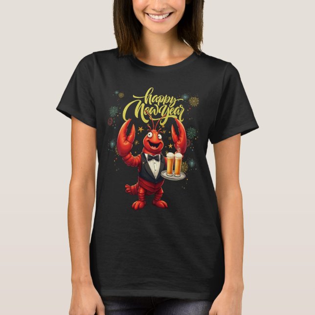 Retro Happy New Year Lobster Squad Funny New Year T-Shirt (Front)