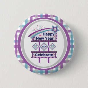 Retro Happy New Year Sign – Celebrate Marquee 6 Cm Round Badge