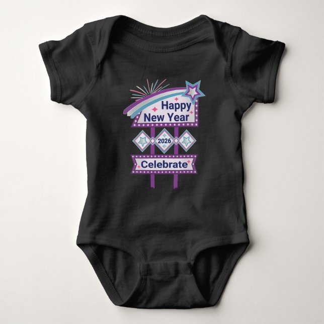Retro Happy New Year Sign – Celebrate Marquee Baby Bodysuit (Front)
