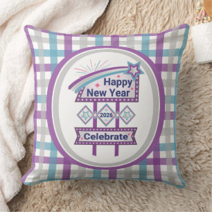 Retro Happy New Year Sign – Celebrate Marquee Cushion