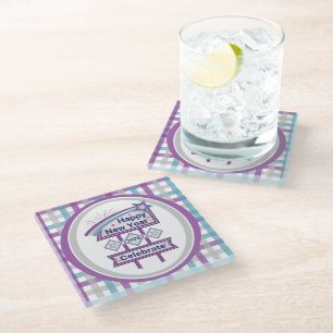 Retro Happy New Year Sign – Celebrate Marquee Glass Coaster