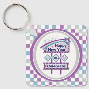Retro Happy New Year Sign – Celebrate Marquee Key Ring