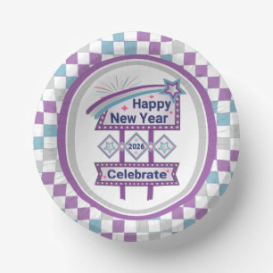 Retro Happy New Year Sign – Celebrate Marquee Paper Plate